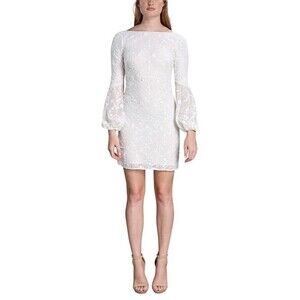 Dress the Population Dress Size M Off White Evelyn Embroidered Long Sleeve Mini